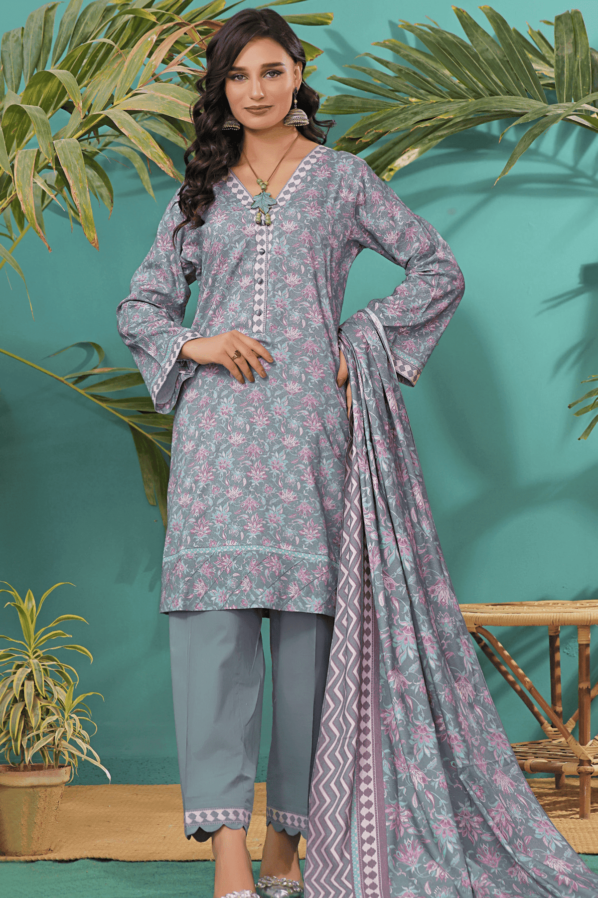 Zoella ZAIB TAN Dhanak Unstitched 3pc suit ZLDHN-0017