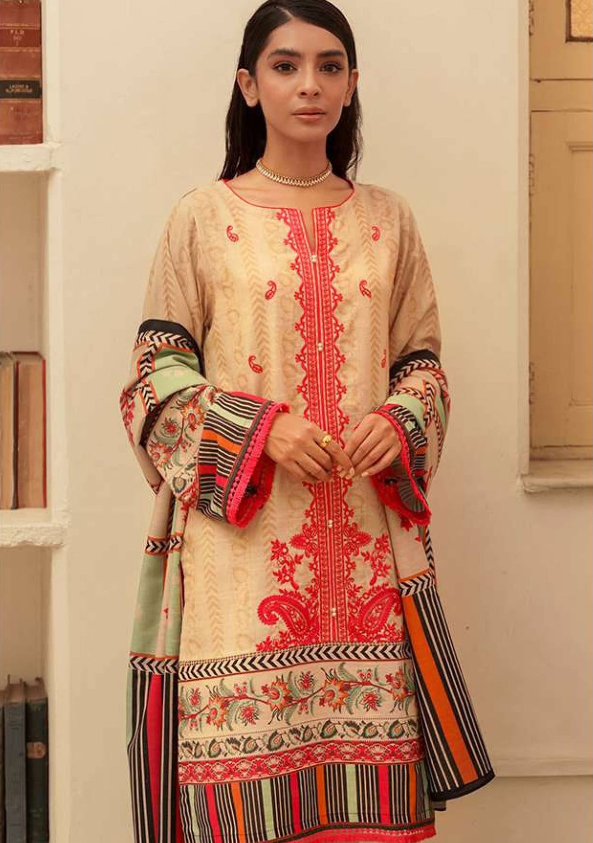 Zellbury Unstitched Embroidered Khaddar Dress(MS-386)
